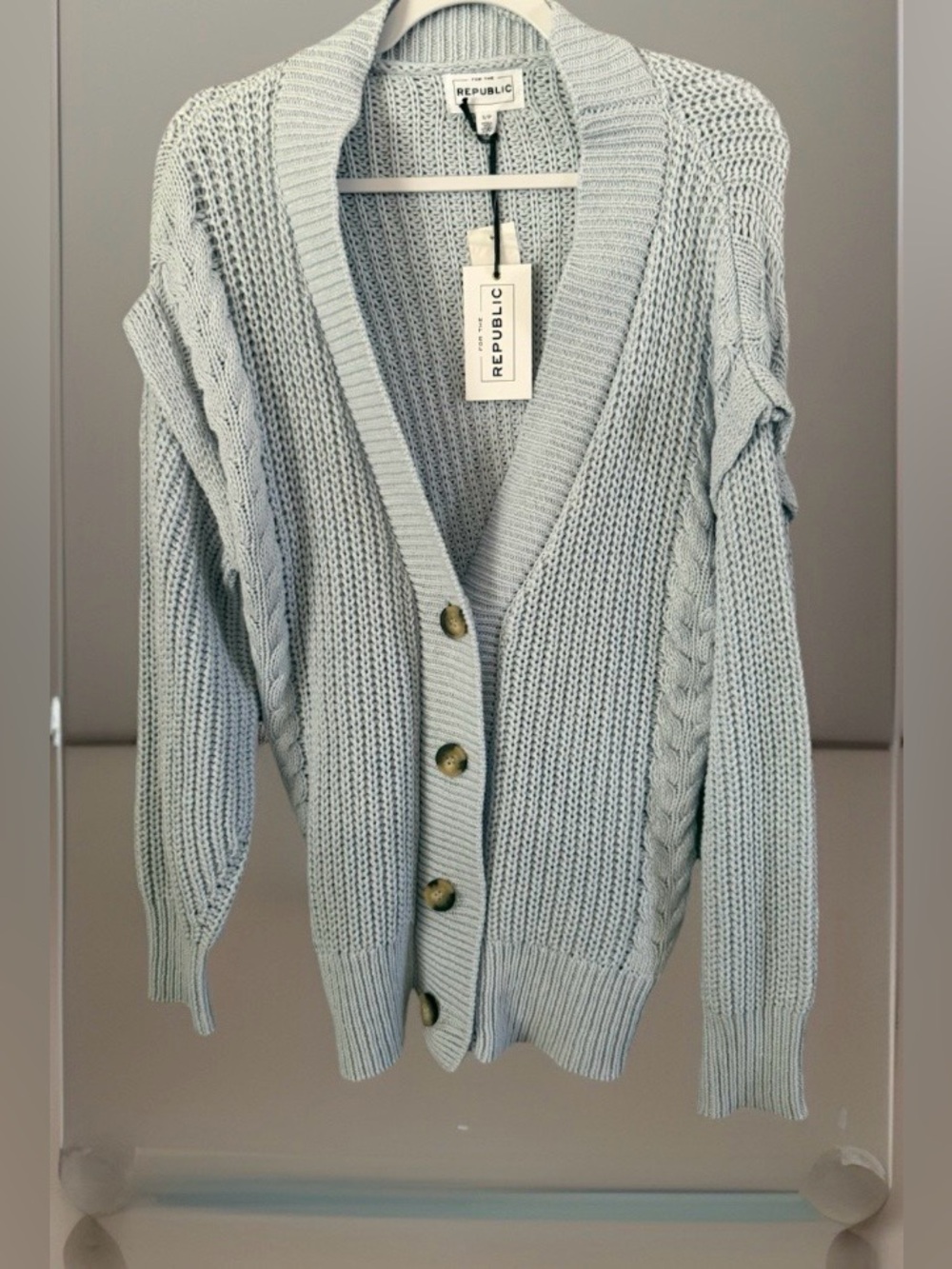 For The Republic Light Blue Chunky Cable Knit Cardigan